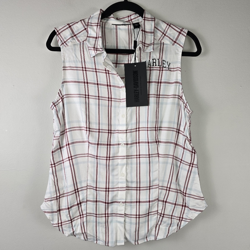 New Harley Davidson Sleeveless Plaid Womens Shirt Size M